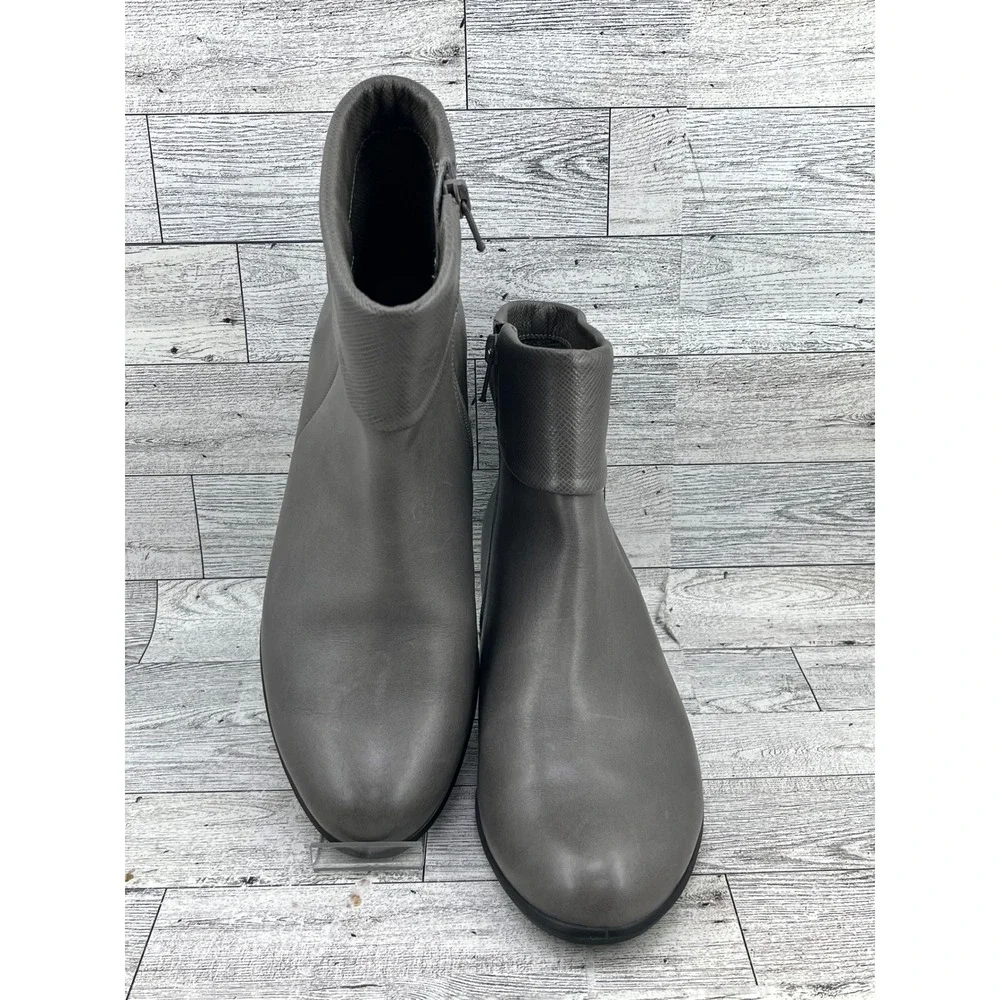 Ecco Shape 35 Grey Leather Block Heel‎ Ankle Boots Side Zip Womens 37 US 6-6.5